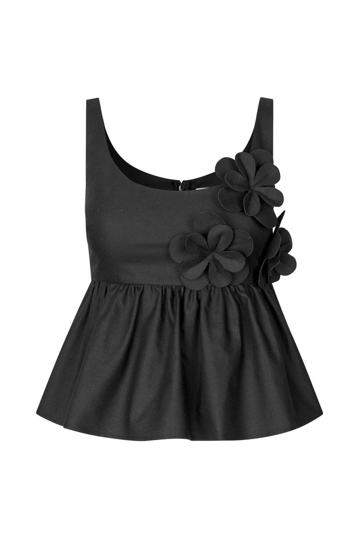 Stine Goya - 2464 Floral Shirting, Floral Peplum Topsg-ps26-t139-2464 - Jet Black Toppe 