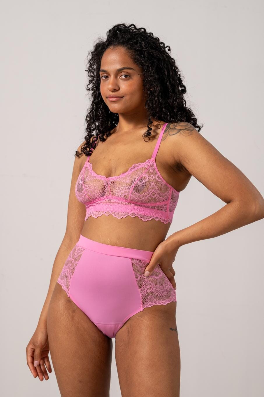 Understatement Underwear - Lace Period Highwaist Briefs - Candy Pink