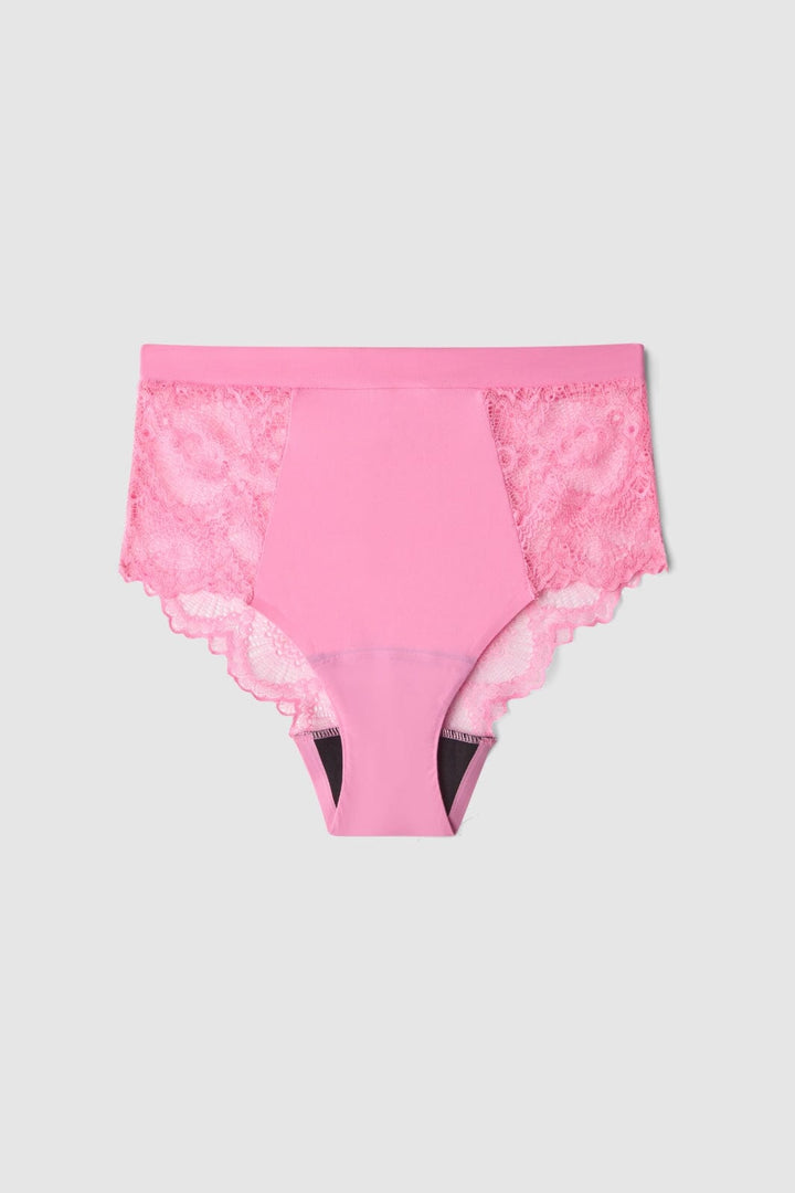 Understatement Underwear - Lace Period Highwaist Briefs - Candy Pink