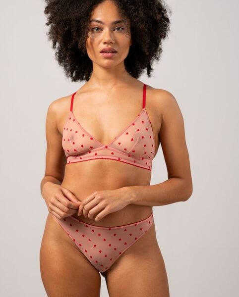 Understatement Underwear - Mesh Triangle Bralette - Pale Pink/Deep Red