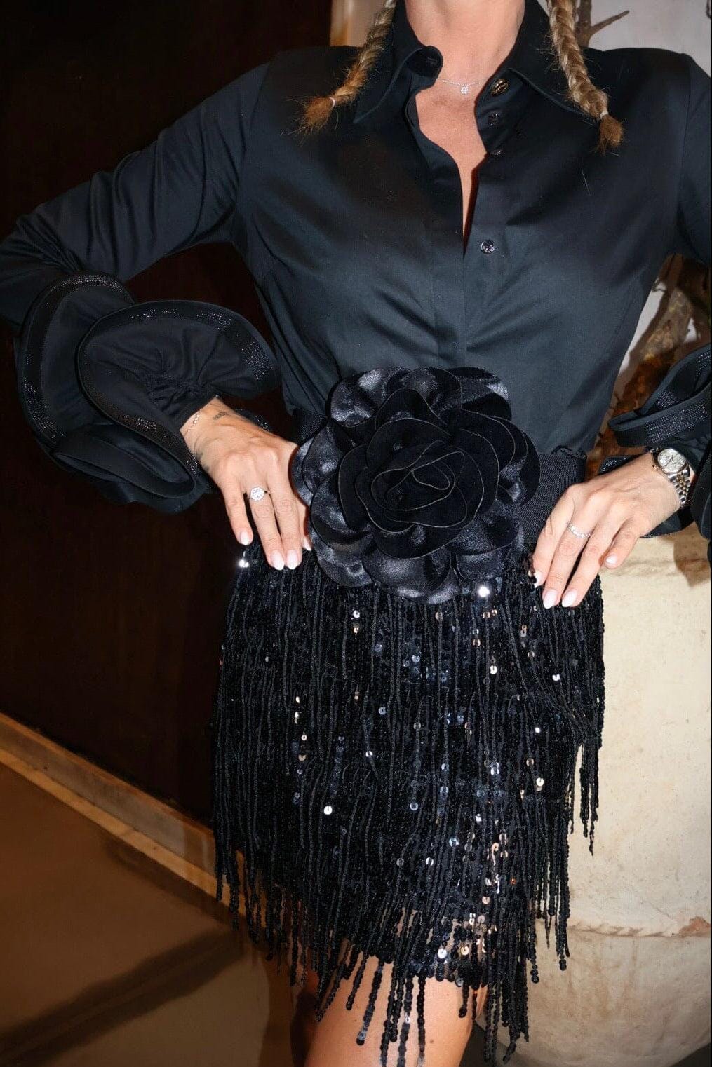 Valentin Studio - Fringe Sequins Skirt - Black Nederdele 