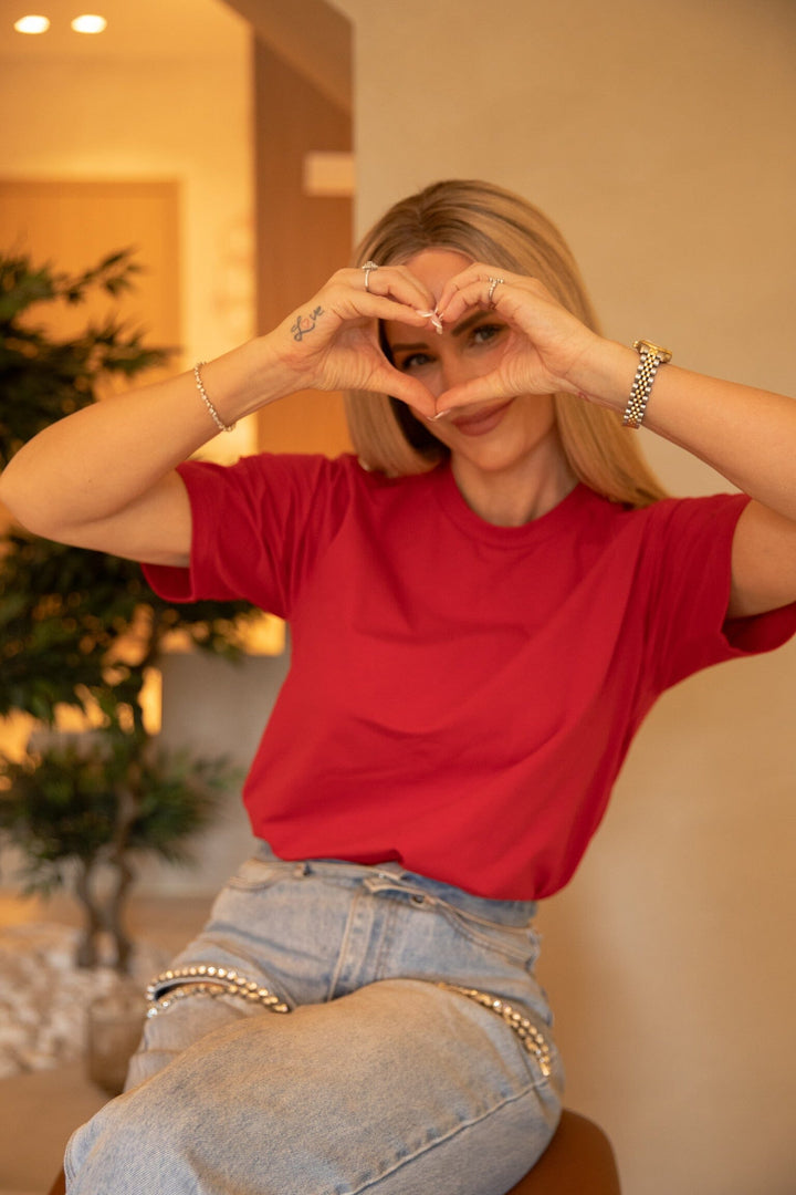 Valentin Studio - Gold Button Casual T-Shirt 162366 - 160 - Red T-shirts 