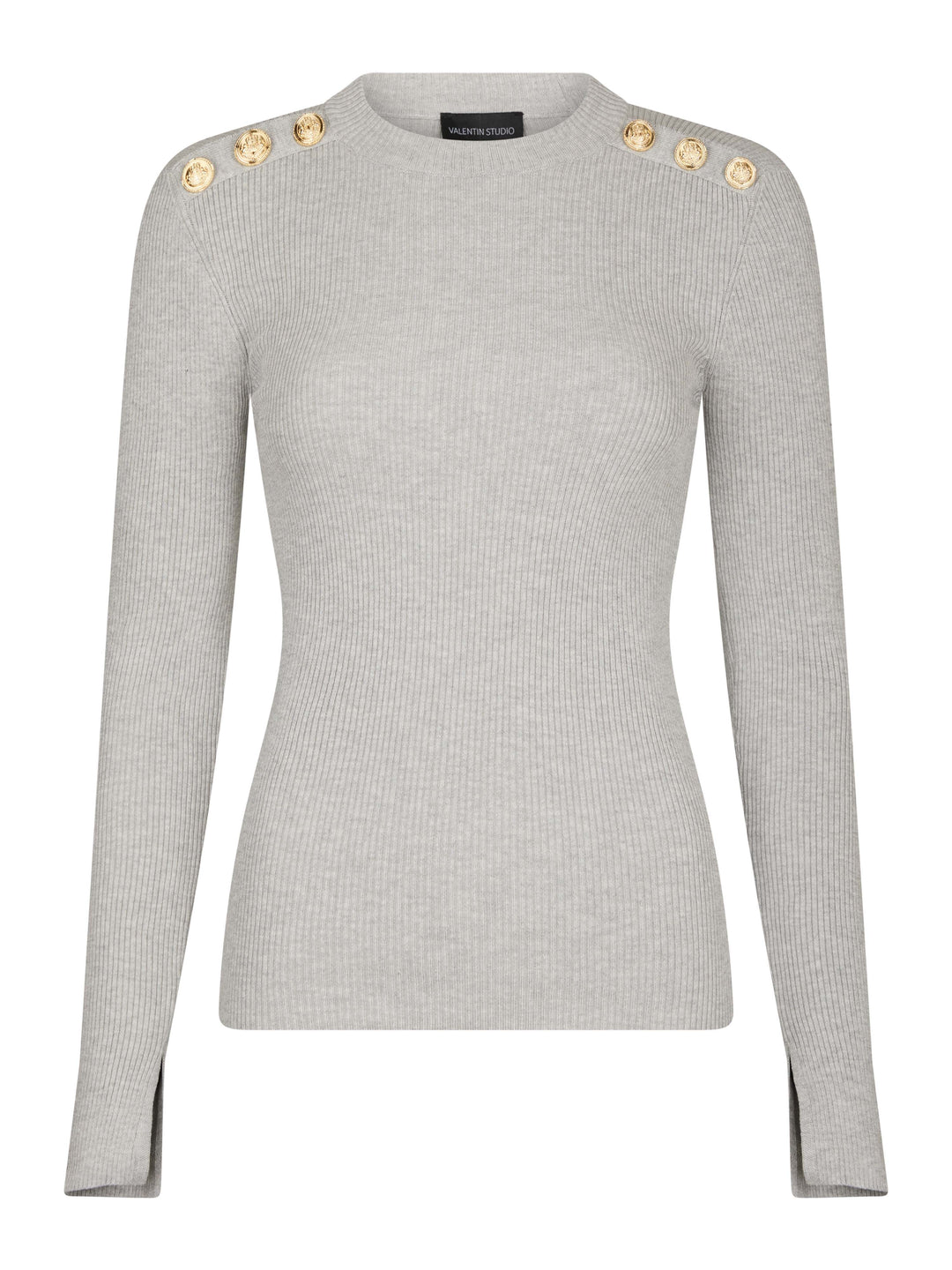 Valentin Studio - Gold Button Knit Blouse 160471 - 103 - Light Grey Melange Bluser 