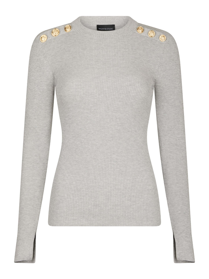 Valentin Studio - Gold Button Knit Blouse 160471 - 103 - Light Grey Melange Bluser 