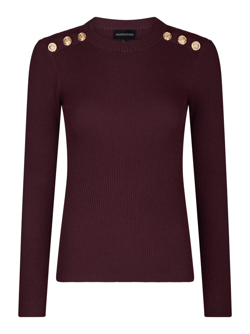 Valentin Studio - Gold Button Knit Blouse 160471 - 174 - Burgundy Bluser 