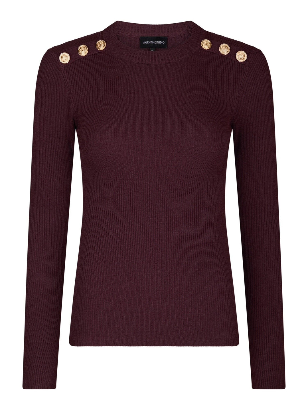 Valentin Studio - Gold Button Knit Blouse 160471 - 174 - Burgundy Bluser 