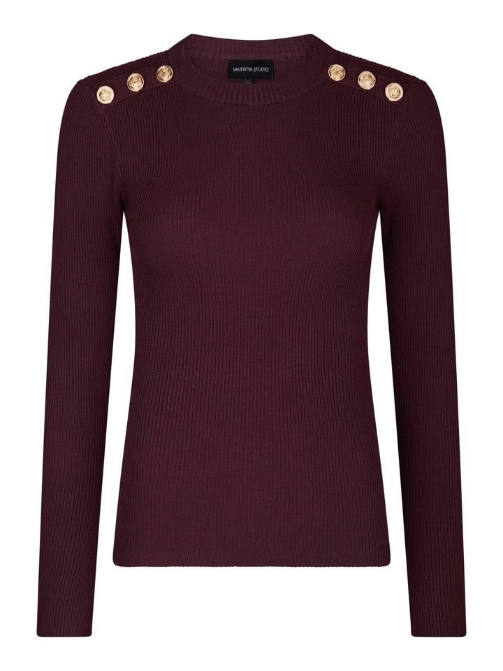 Valentin Studio - Gold Button Knit Blouse 160471 - 174 - Burgundy Bluser 