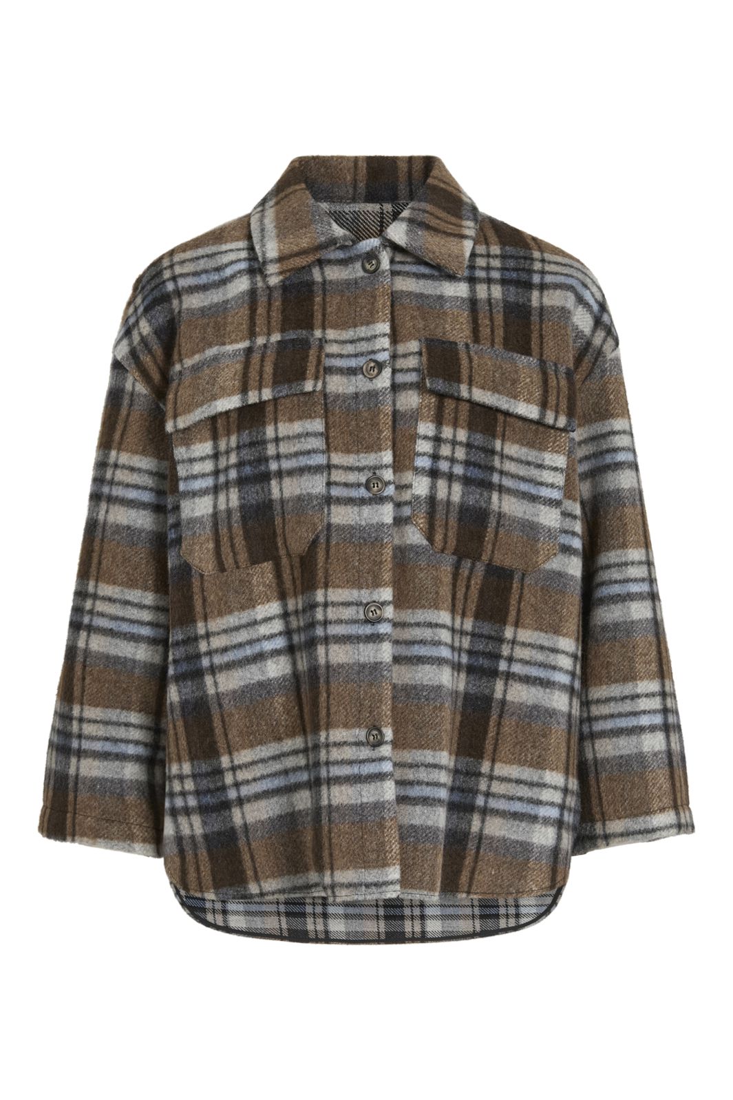 Vila - Viemie L/S Checked Shacket - 5098983 Nuthatch Coffee Bean/Blue