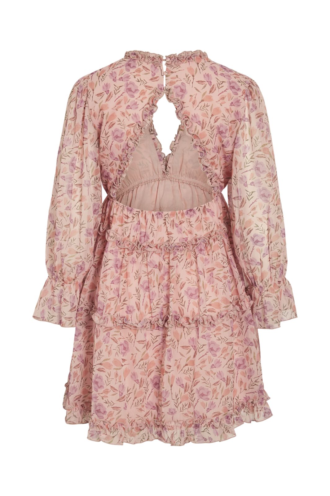 Vila - Vijasmine L/S V-Neck Short Dress/Dc/Ka - 4995198 Sea Pink Rose Flowers