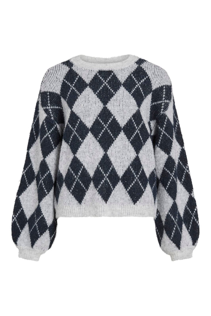 Vila - Vikarley L/S Knit Pullover - 5102174 Light Grey Melange Navy Blazer