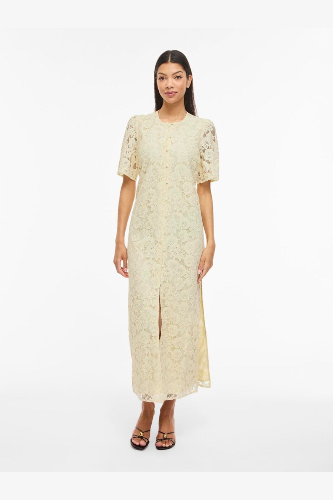 Vila - Vimala 2/4 Sleeve Lace Dress - 5089653 Pastel Yellow