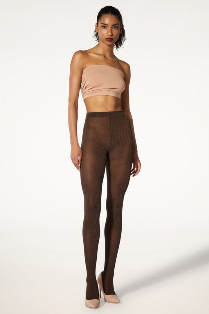 Wolford - Jacquard Tights - 9952 Umber/black