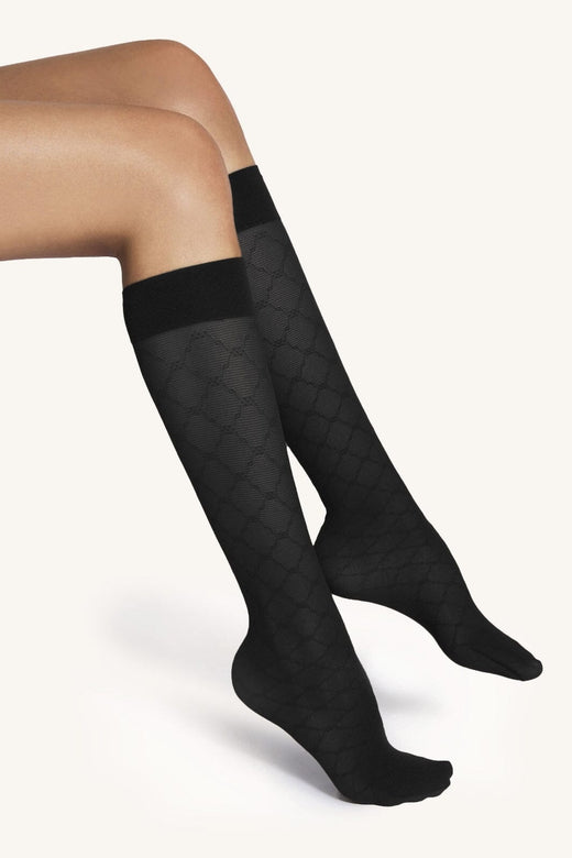 Wolford - Sheer Pattern Knee-highs34416 - 7005 Black