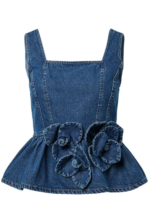 Y.A.S - Yaselsie Sl Peplum Denim Top - 4951949 Medium Blue Denim W. Tabacco Stitches Toppe 