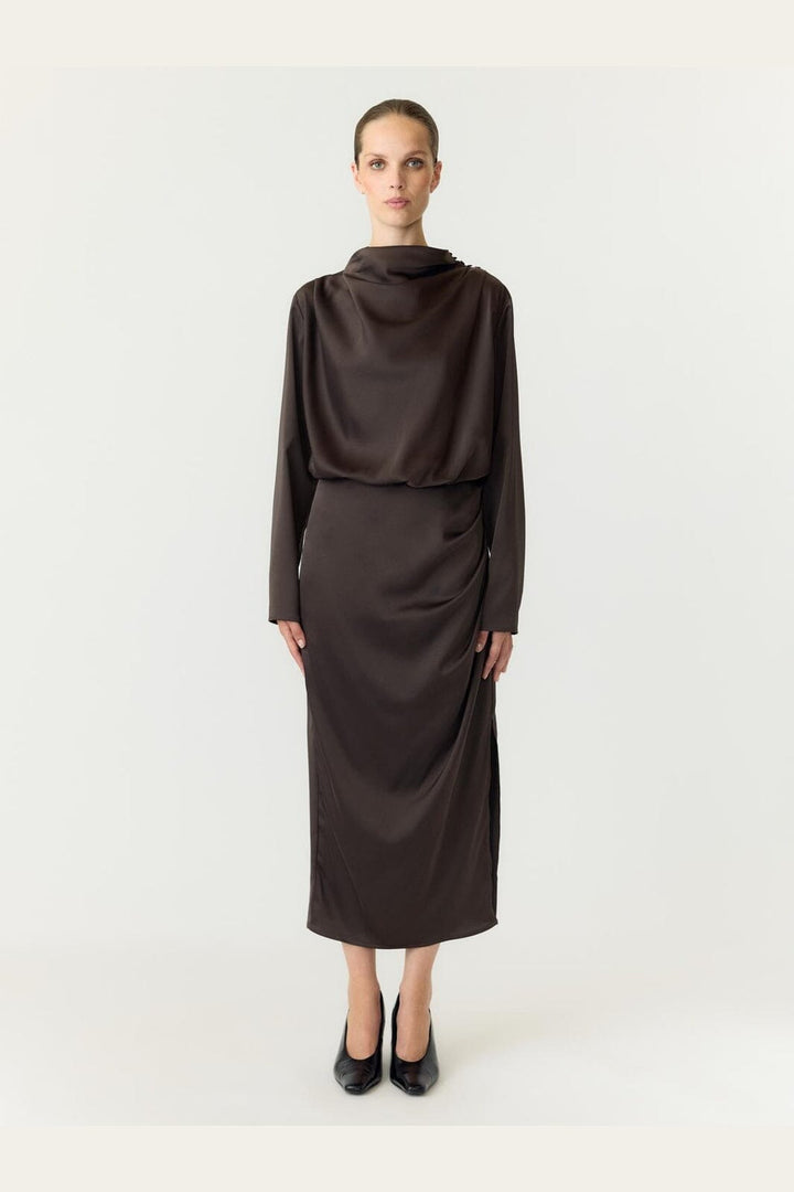 YAS - Yaspella Ls Funnel Neck Long Dress - 5238000 Chocolate Brown