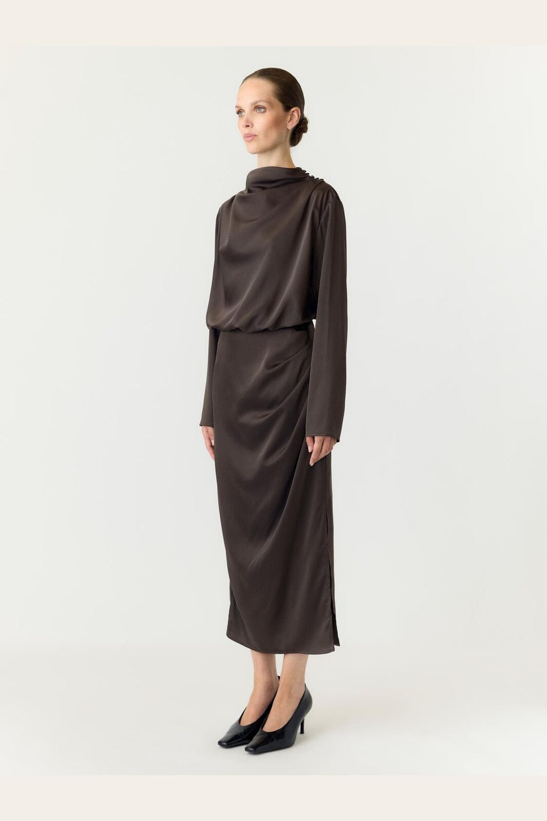 YAS - Yaspella Ls Funnel Neck Long Dress - 5238000 Chocolate Brown
