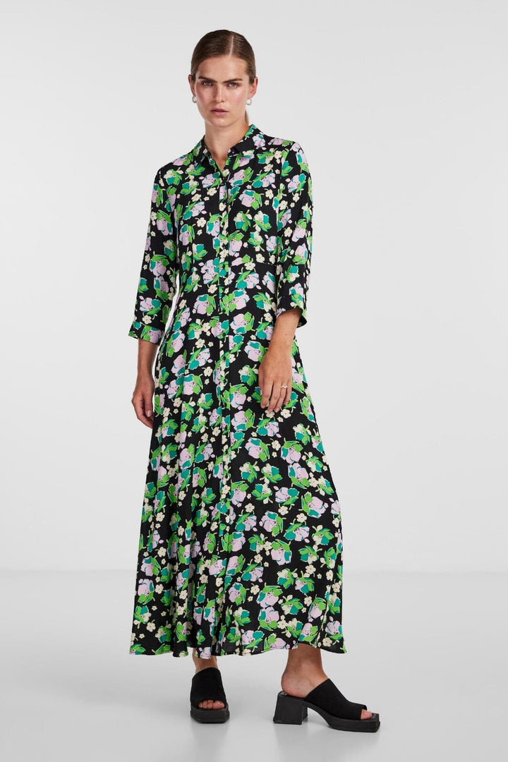 Y.A.S - Yassavanna Long Shirt Dress S. - 4307580 Black FLOWER